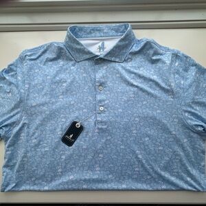 johnnie-O Sky Blue Polo with White Patterns “Wine Mixer”